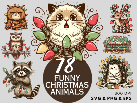 78 Christmas Funny Animals: Illustrations for Blogs