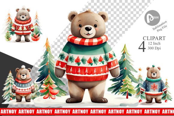 Bear Christmas Clipart: Festive Illustrations for Brands