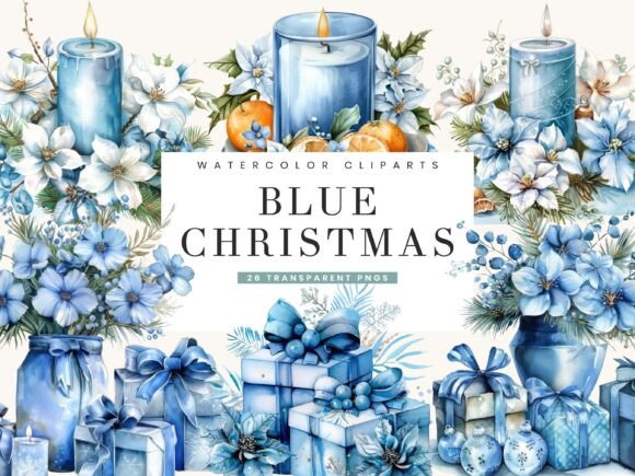Blue Christmas Clipart Bundle: Festive Illustrations