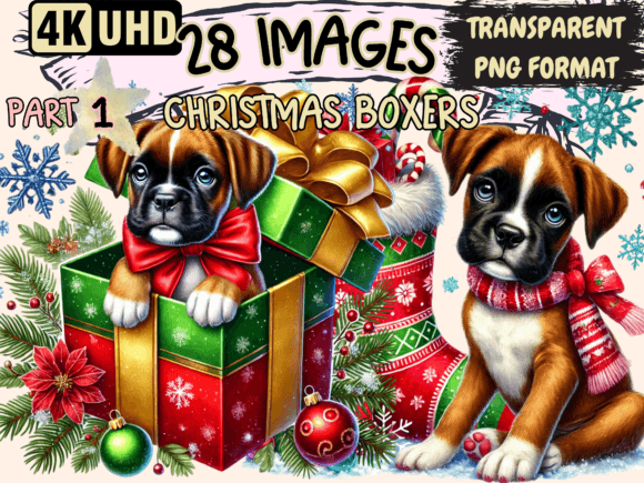 Christmas Boxers Clipart P1: Festive Illustrations