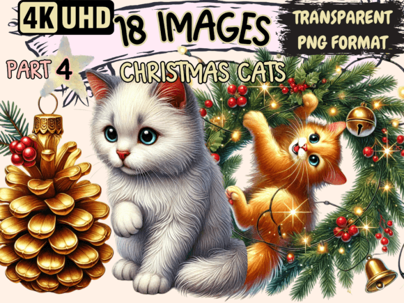 Christmas Cats Clipart P4: Festive Illustrations