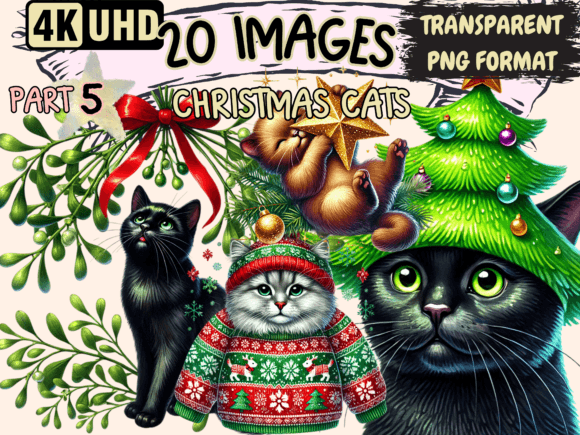 Christmas Cats Clipart P5: Festive Illustrations for Branding