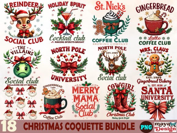 Christmas Coquette Quote Clipart Bundle: Festive Illustrations