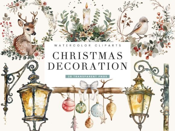 Christmas Decoration Clipart Bundle: Festive Illustrations