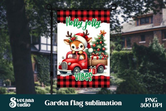Christmas Deer Garden Flag PNG Design & Illustrations