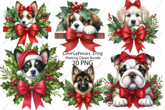 Christmas Dog Peeking Clipart Bundle: Festive Illustrations