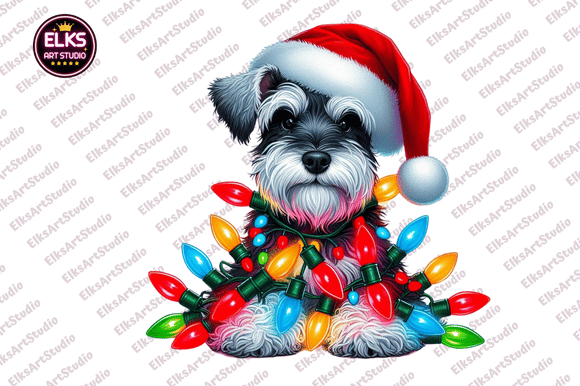 Christmas Dogs Wrapped in Lights Illustrations