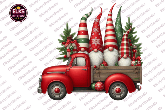 Christmas Gnome and Truck Clipart: Festive Illustrations