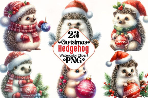 Christmas Hedgehog Clipart: Festive Illustrations