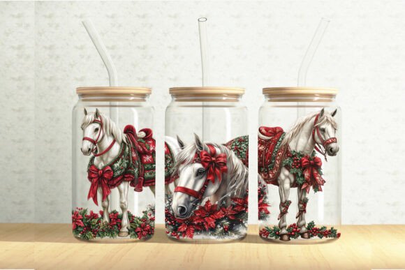 Christmas Horse 16oz Glass Can Wrap Illustrations