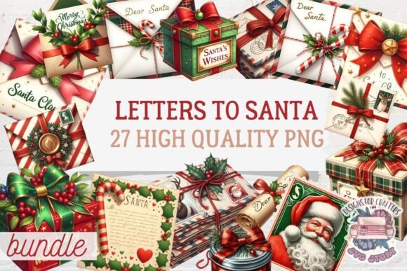 Christmas Letters to Santa Bundle 27 PNG: Festive Illustrations