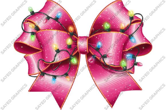 Christmas Lights Coquette Pink Bow PNG: Editorial Illustrations