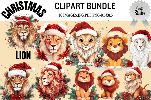 Christmas Lion Clipart Bundle: Festive Illustrations