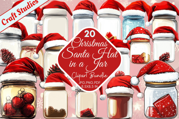 Christmas Santa Hat in a Jar Clipart for Illustrations