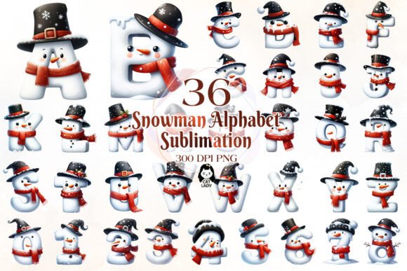 Christmas Snowman Alphabet Sublimation Illustrations