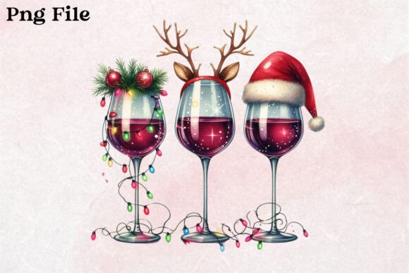 Christmas Wine Glass Clipart PNG: Festive Illustrations for Sellers