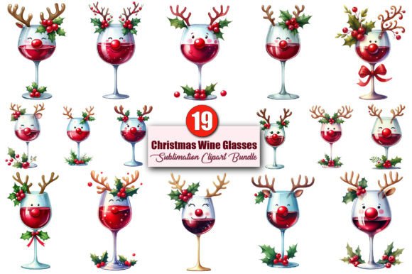 Christmas Wine Glasses Clipart Bundle: Illustrations for Branding
