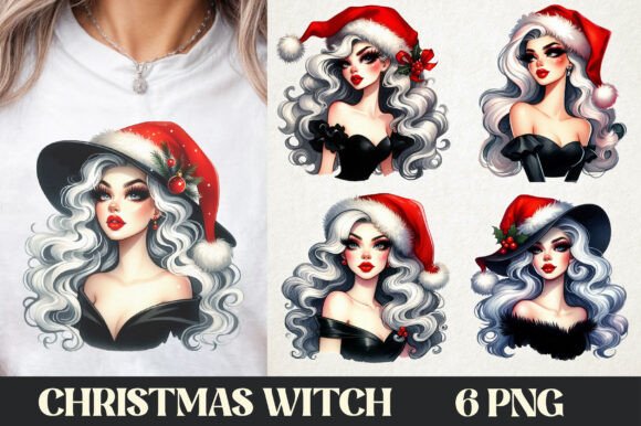 Christmas Witch Sublimation Clipart: Illustrations