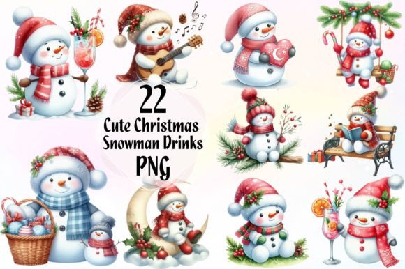 Cute Christmas Snowman Drinks Illustrations Review