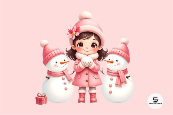 Cute Girl Pink Christmas PNG for Illustrations