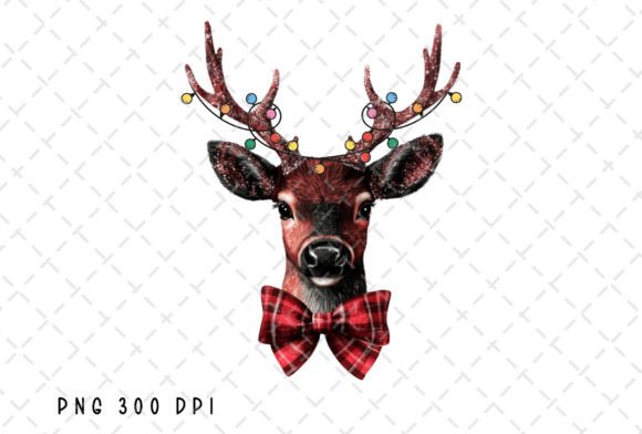 Deer Christmas Lights Coquette Bow Illustrations