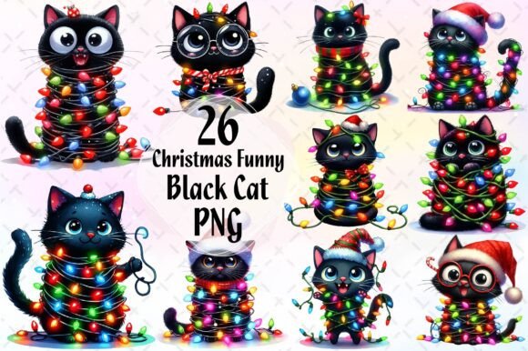 Funny Christmas Black Cat Illustrations Review