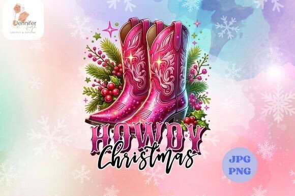 Howdy Christmas Pink Cowgirl Boots Illustrations Review