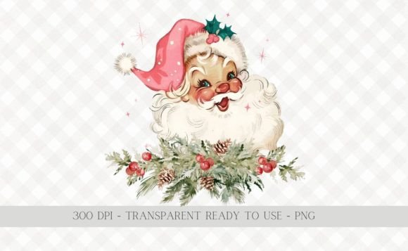 Pink Retro Santa Clipart for Illustrations