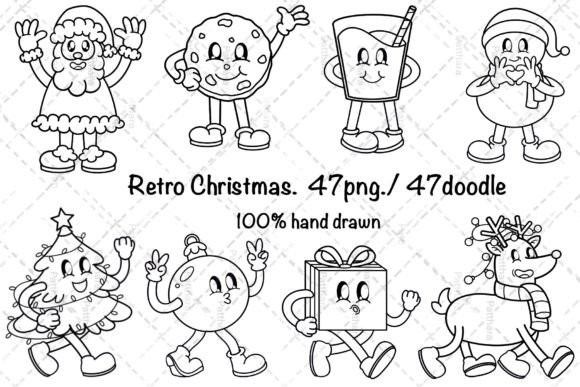 Retro Christmas Clipart: Hand Drawn Illustrations
