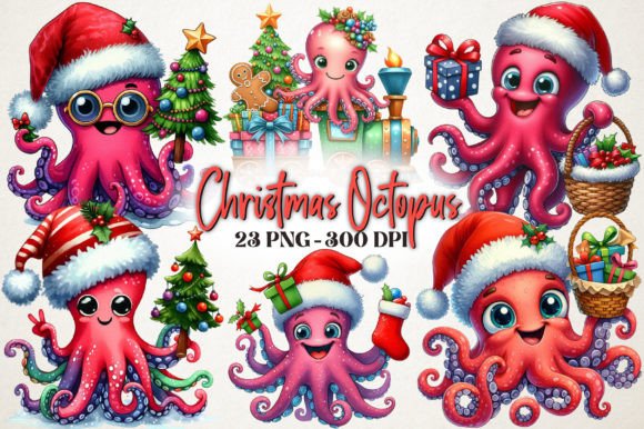 Review: Watercolor Christmas Octopus Clipart for Embroidery