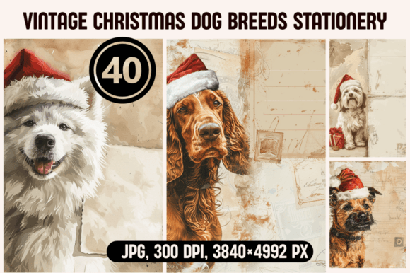 Vintage Christmas Dog Stationery Illustrations