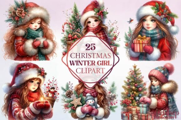 Watercolor Christmas Winter Girl Clipart Review
