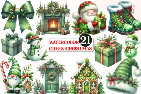 Watercolor Green Christmas ClipArt: Illustrations Review