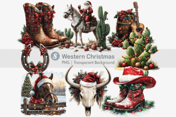 Western Christmas Clipart PNG Bundle: Illustrations for Sellers